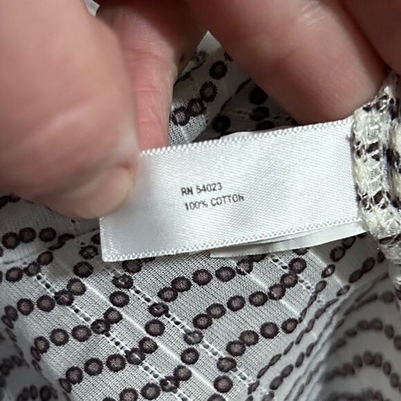 Gap White Brown Circle Polka Dot  Ruffle Stripe Blouse sz S - Picture 11 of 11